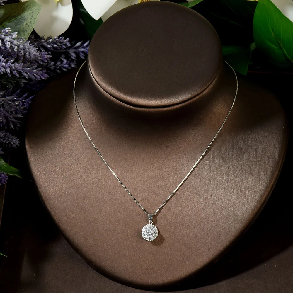 HIBRIDE Fashion Luxury Round Zircon Women Jewelry Sets with Silver Color Crystal Earrings Necklace Weddings Set for Party N-1426 - Image 4