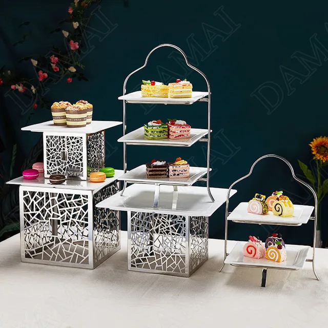 Európai Fém Torta Állvány Délutáni Tea Asztali Tálca Modern Esküvői Központ Desszert Szervező Dekorációs Kiegészítők - Image 3