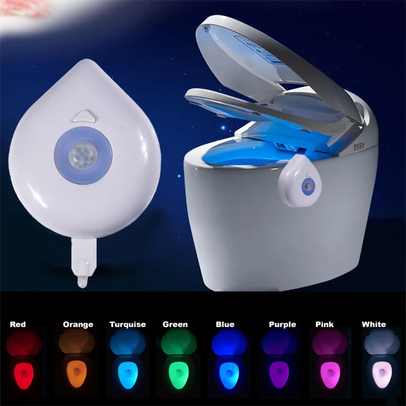 

Toilet Smart Motion Sensor Night Lights Led Sensor Light 8 Color Lamp battery powered Backlight for kids baby Toilet Bowl lamp