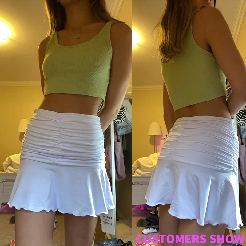 Rapcopter High Waist Pleated Skirts Ruched Y2K Mini Skirts Retro Women White Skirt New 2020 Streetwear Skirts 90S Party Holiday