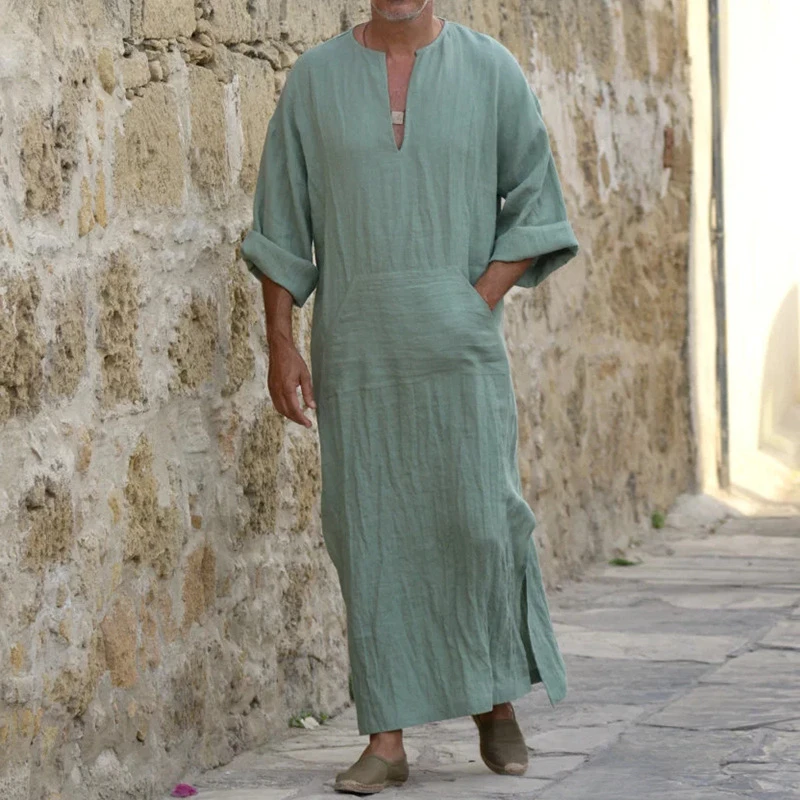 Мусульманские мужчины длинный халат абайя, арабское кафтан короткий рукав карман Саудовской Аравии ТОБ Исламская одежда мужчины Пакистан Тобе мужское платье - Цвет: Color 2