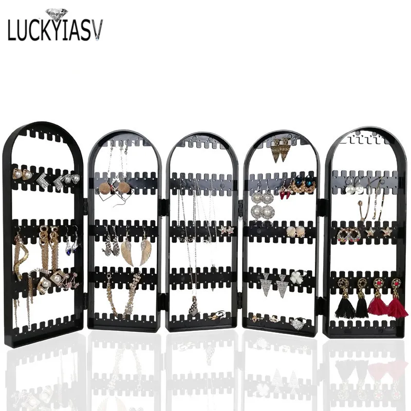 60 to 360 holes Plastic Earrings Studs Display Rack Folding Screen Earring Jewelry Display Stand Holder Storage For Stud