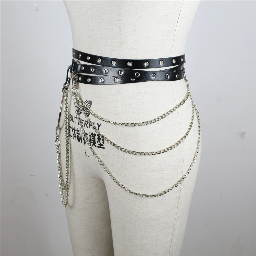 GAMPORL Pastel Goth Waist O-ring Chain Belt Sexy Garters Leather Harness For Women Suspenders Straps Metal Chain Belts Waistband