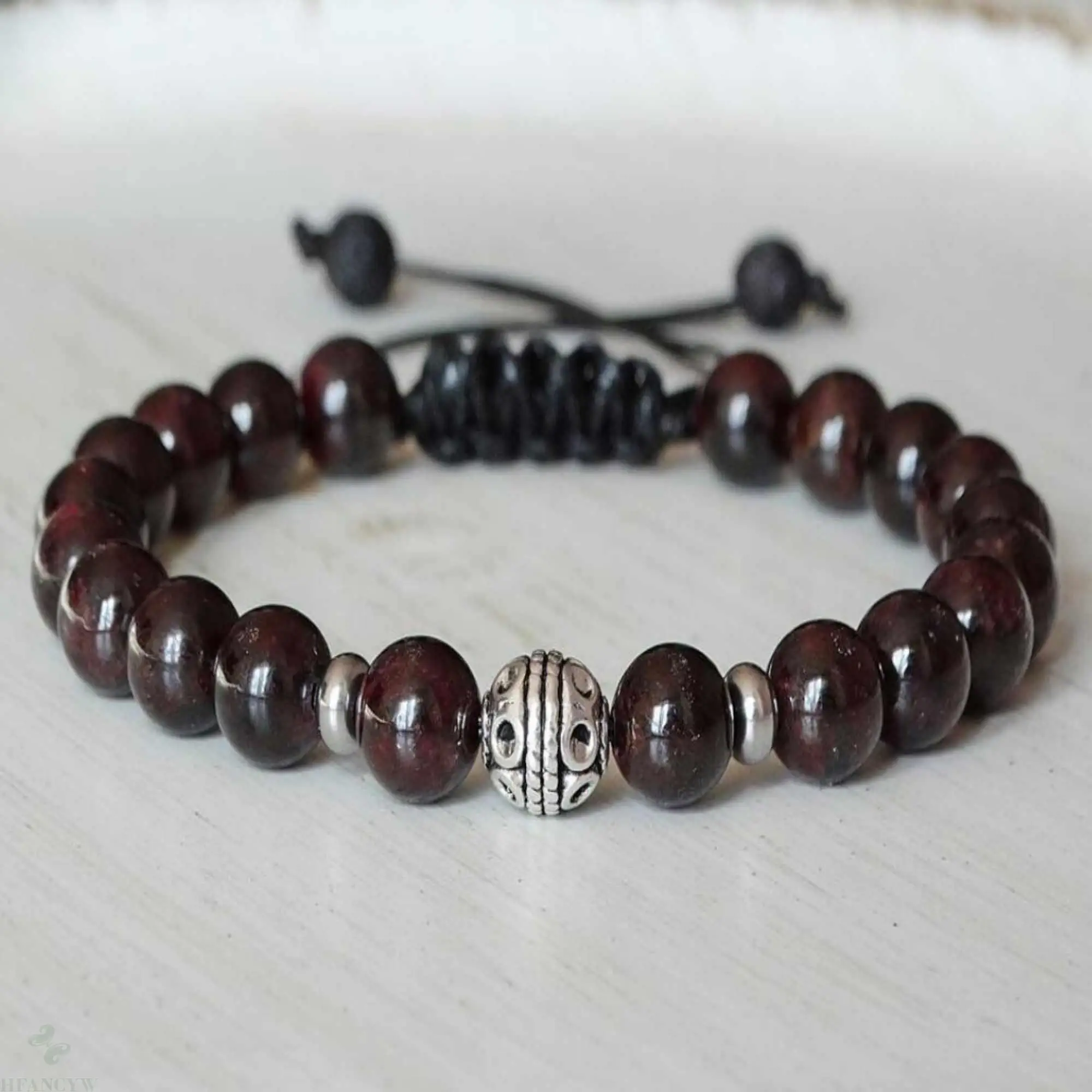 Модный натуральный красный гранат драгоценный камень mala beads серебряный браслет