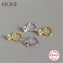 Серьги ROXI в стиле панк «злые глаза», 925 пробы, серебряные мини циркониевые голубые глаза, маленькие серьги-гвоздики для женщин, корейские ювелирные изделия