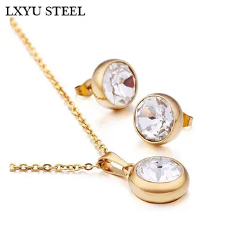 

Luxury Stainless Steel Zircon Pendant With Earrings Jewelry Sets Women Bridal Fashion Jewelry Engagement Accessories