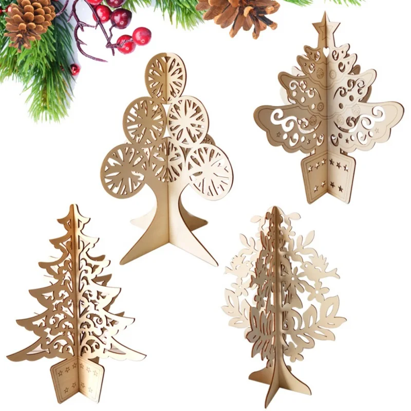 

Christmas Tree Wooden Craft DIY Assembly 3D Hollow Desktop Ornaments Kids Gift Christmas Decoration For Home Kerst Decoratie