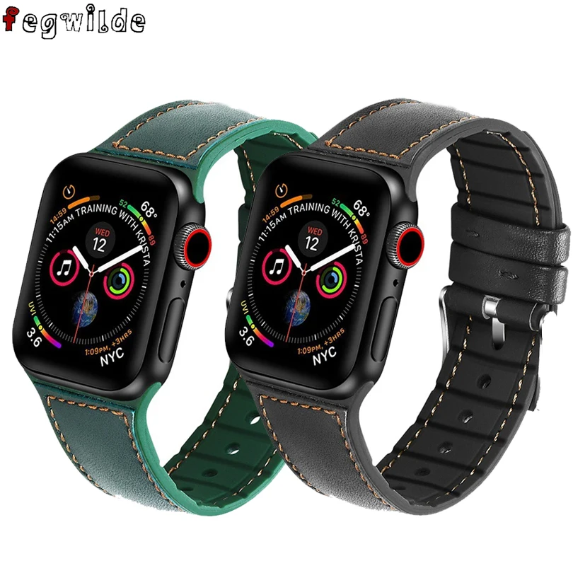 Ремешок для apple watch 5 ремешок 44 мм 40 мм кожа+ силикон correa apple wach 42 мм 38 мм iWatch series 5 4 3 2 1 браслет аксессуары