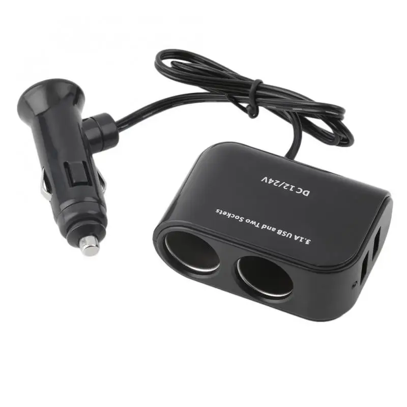 1 is divided into 2 Way Car Cigarette Lighter Socket Splitter 12V Dual USB Charger Power Adapter Accessories | Автомобили и