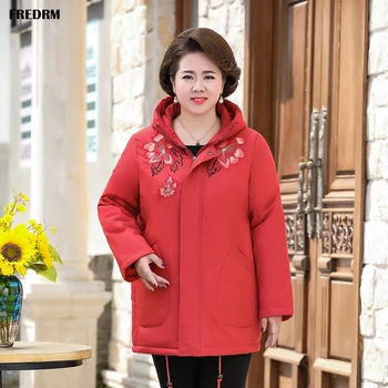 

Embroidered Parkas Middle-aged Women New 2019 Winter Autumn Female Thick Jackets Big Size Lady Coats Plus Over Size Outerwear