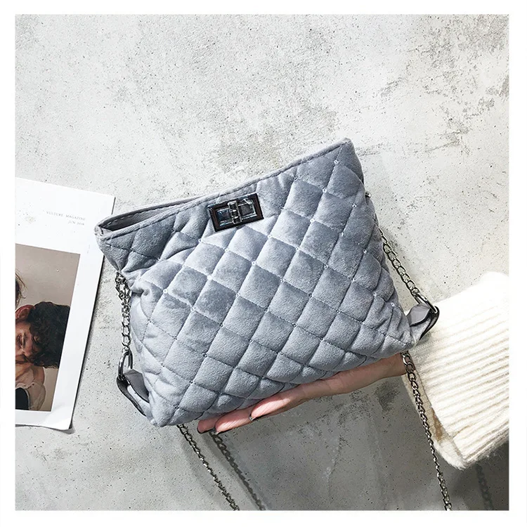 

2019 New Style Versatile Graceful Velvet Bag Women's Bag with Chain Rhombus Shoulder Oblique Square Sling Bag