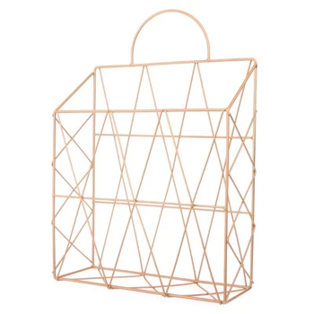 

HOT-azine Holder Wall Mounted Newspaper Periodical Book Document File Organizer Basket Metal Storage Shelf -Gold