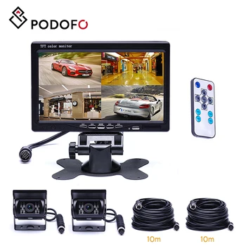 

Podofo 7" Split Screen Quad Monitor for Auto 18 IR Night Vision Backup Camera Aviation 4 Pins Car Rear View Camera for RV Truck