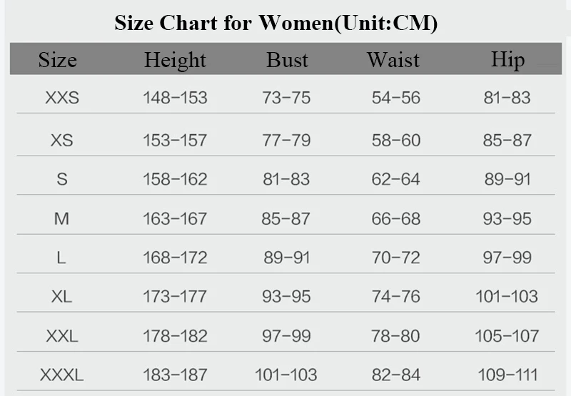 women's size chart