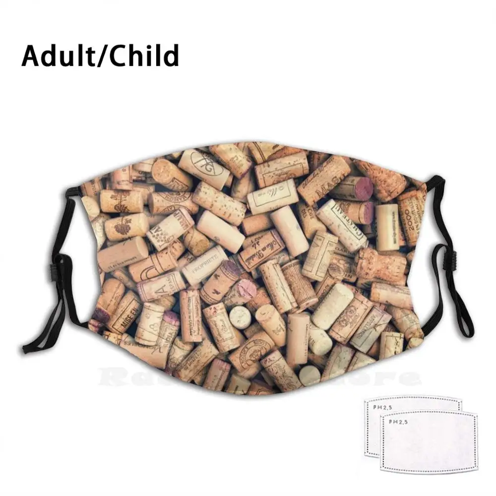 

Wine Corks Print Washable Filter Anti Dust Mouth Mask Wine Corks Collection Kitchen Cellar Stack Pile Many Background French