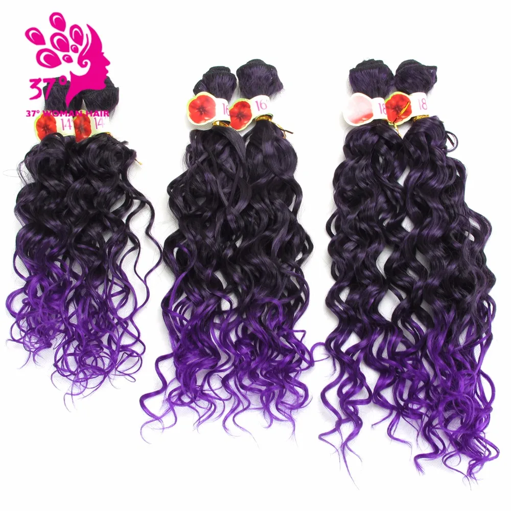Venta caliente 6 unids/lote rizado pelo sintético rizado que teje 14 "16" 18 "púrpura Ombre Color de pelo mechones 200g/paquete 76oaEBx0