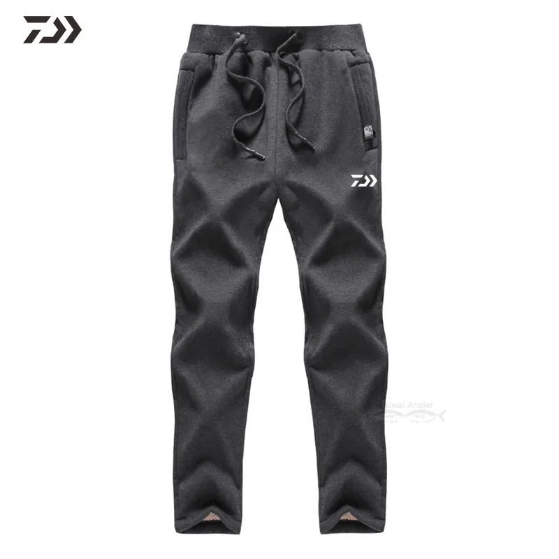 Серый Новые зимние теплые штаны для рыбалки DAIWA на шнурке, мужские однотонные уличные спортивные брюки для рыбалки, утолщенные спортивные штаны, одежда для рыбалки - Цвет: Серый