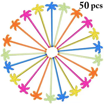 

50Pcs/Set Swizzle Stick Creative Coconut Tree Shape Drink Stirrer Cocktail Stirrer Bar Accessories Random Color