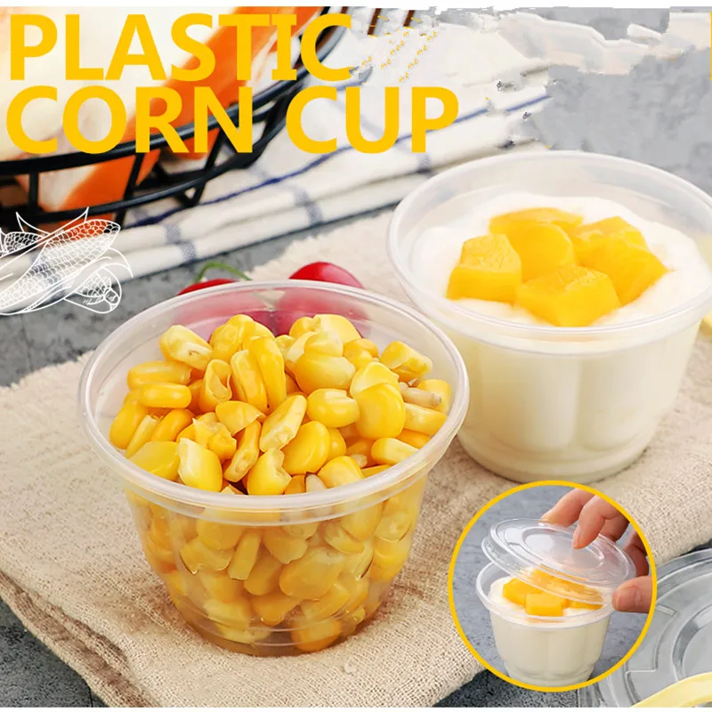 70pcs Disposable transparent corn ice cream salad plastic cup jelly yogurt pudding takeaway packaging cups with lid