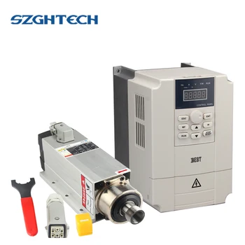 

New CNC ER16 2.2kw 220v Square Air Cooling Spindle ER16 2200W Air-cooled Milling Spindle + 1.5KW VFD Inverter + clamp