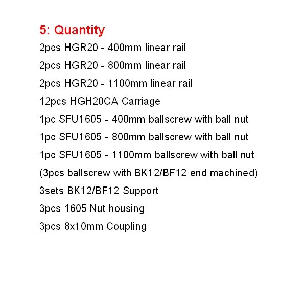 HGR20 линейные направляющие с квадратным сечением комплект+ SFU1605/1610 шарикового винта+ BK/BF12+ Корпус шариковинтовой передачи+ Соединительная муфта для cnc частей - Цвет: 1605  400 800 1100