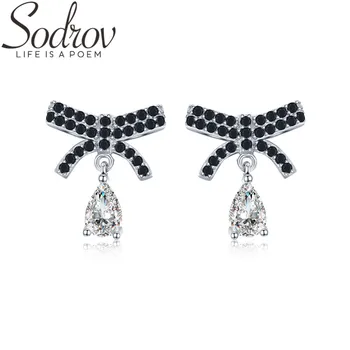 

SODROV Cute Bow-knot 925 Sterling Silver Jewelry Drop Earrings for Women Boucle D'oreille I032
