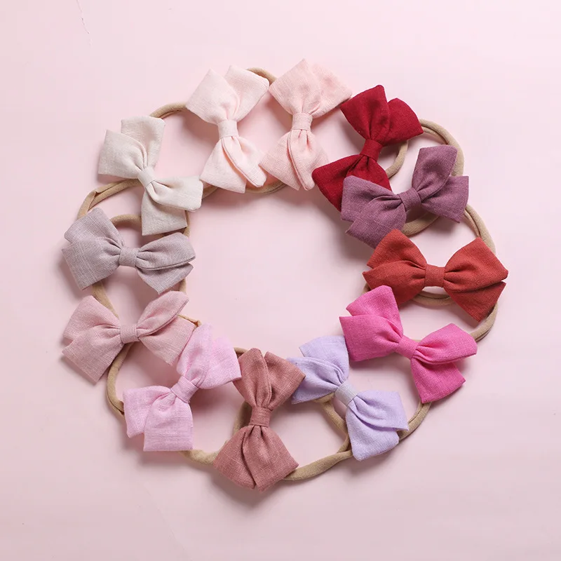 Bulk 120pc/lot 2020 Solid Cotton Bow Nylon Headband For Girls Hair Bows Kids Children Nylon Turban Party Gifts Hair Accessories 27pc lot newborn baby ribbed bows headband solid knotbow girls head wraps infant turban children photo props party headwear bulk