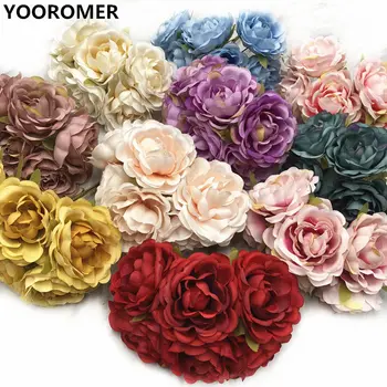 

YOOROMER 6pcs simulation mini rose artificial flower cloth bouquet for wedding DIY wedding party garland decoration accessories