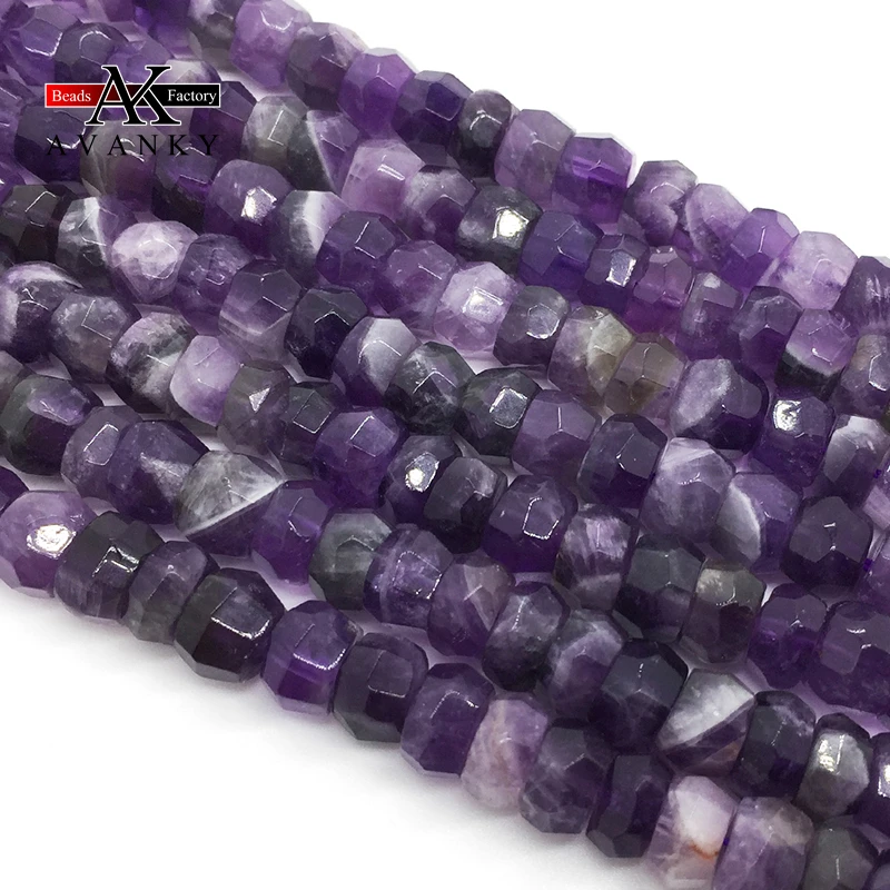 Natural Faceted Amethyst Crystal Stone Beads Small Section Loose Spacer For Jewelry Making DIY Necklace Bracelet 15''4x6mm 5x8mm