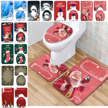 

Bath Mat 3Piece Set Christmas Series Toilet Cover Foot Pad Non-slip Absorbent Bathroom Door Mat Exquisite Print Bathr Rug Carpet