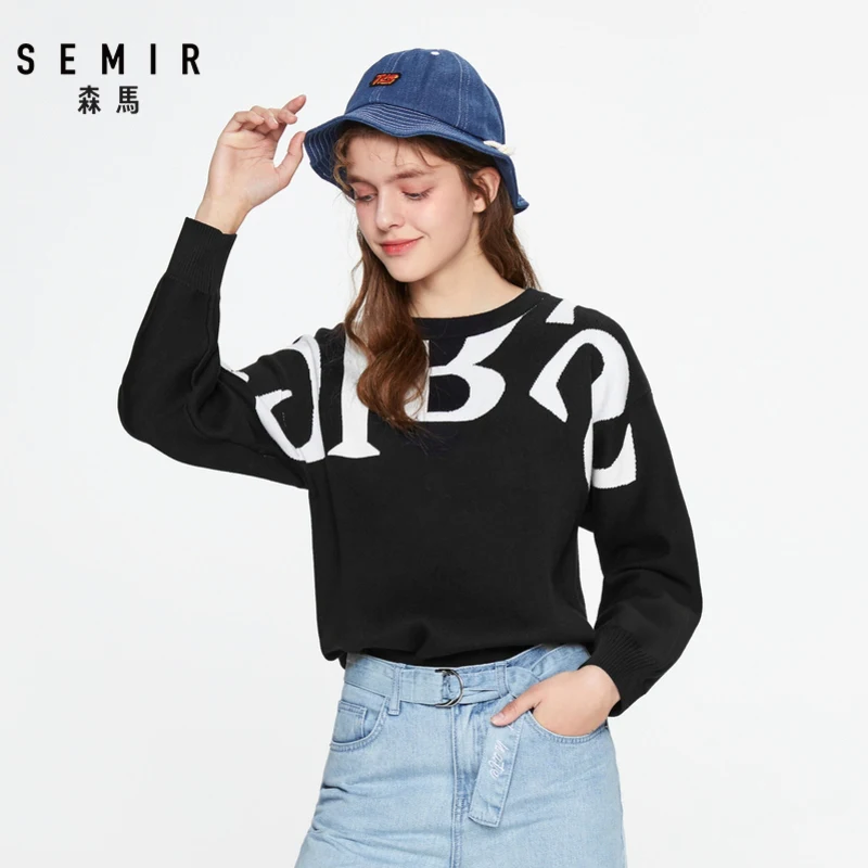 Свитер SEMIR женский с буквами модный Свободный пуловер круглым вырезом Большие