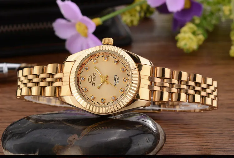 CHENXI, роскошные женские золотые часы, водонепроницаемые, повседневные, золотые, под платье, стразы, женские наручные часы, модные, Ретро стиль, женские часы - Цвет: Золотой