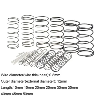 

10PCS 0.8*12*10-50mm Spring Steel Small Compression Release Mechanical Return Spring Pressure Spring OD 12mm 0.8x12x10-50mm