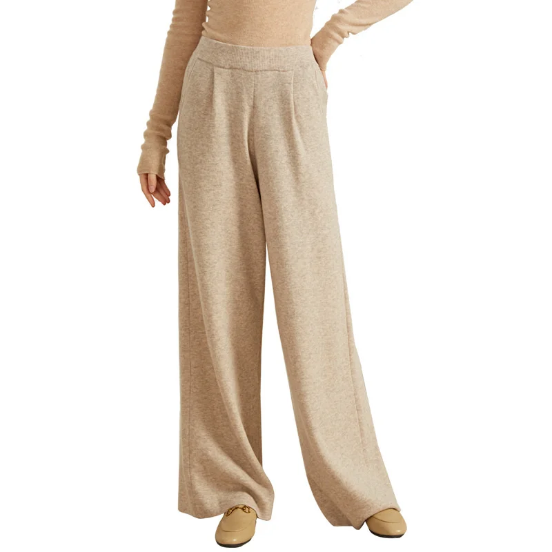 

Winter knitted pants 2021 new Autumn and Winter loose wide leg pants straight 100% wool knitted trousers women q1207