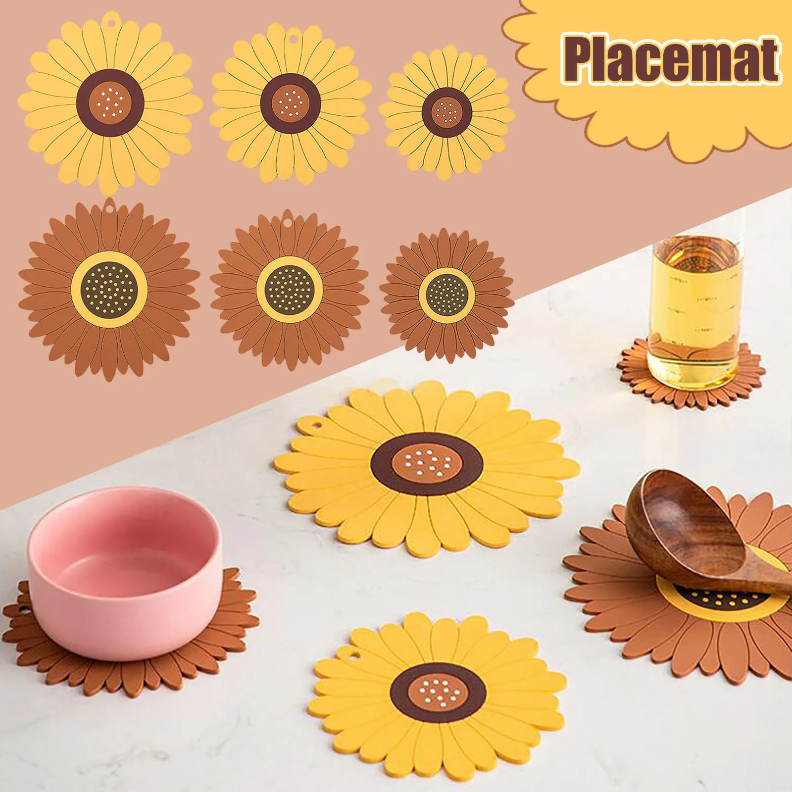 Placemat Sunflower Non-slip Heat Insulation Soft Waterproof Mat Pads Dining Table Decoration Kitchen Accessories#35 | - Цена: 