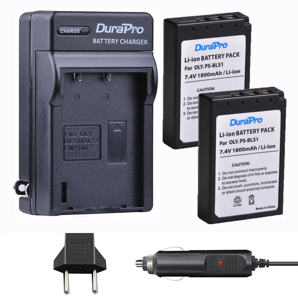 Durapro 2Pc Ps-Bls1 Ps Bls1 Batteria + Auto/Caricabatterie Da Muro Per Olympus Evolt E-400 E-410 E-420 E-450 E-600 E-620 Penna E-P1 E-P2 E-P3