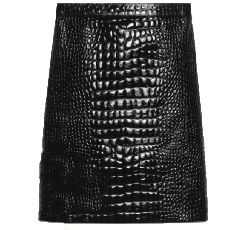 

2019 autumn new rhinestone buckle crocodile skin pattern glossy patent leather skirt