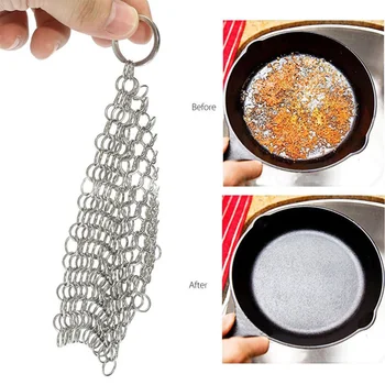 

Kitchen Tool Pan Brush 10x10cm Cleaner Cookware Ring Stainless Steel Cast Iron Chainmail Scrubber
