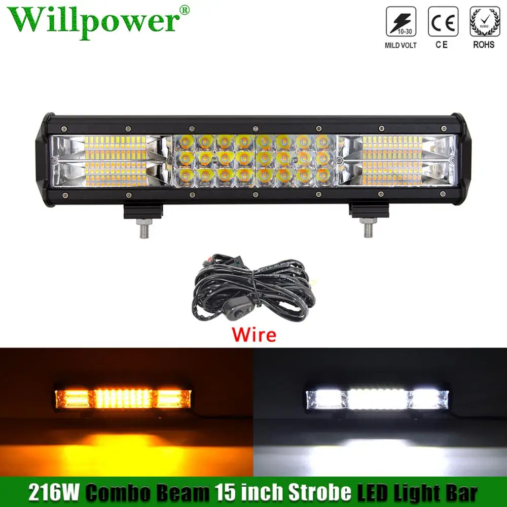 

Offroad Car Yellow White Light 15" Strobe LED Light Bar Lightbar For Jeep JK SUV UTV 4x4 Truck Dual Color Flash Driving Fog Lamp