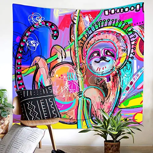 

Cute Animal Tropical Sloth On Tree Branch Colorful Abstract Design