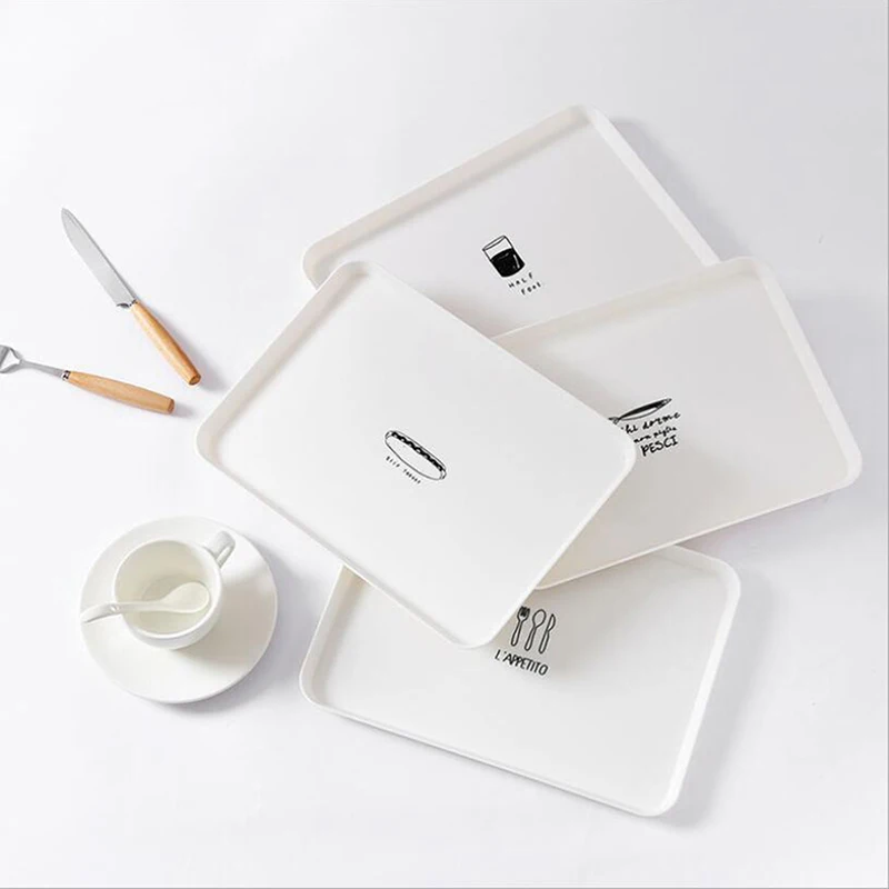

Nordic Style White Rectangle Home Simple Breakfast Tray Dessert Fruit Cake Small Tray Tea Tray Western Dish