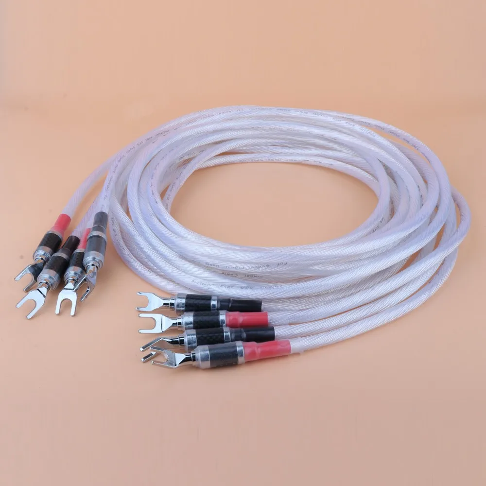 

one pair (4pcs) Preffair Hi-End 11cores OCC Silver plated HIFI SPeaker cable spade to spade plug Speaker Wire for Audiophiles