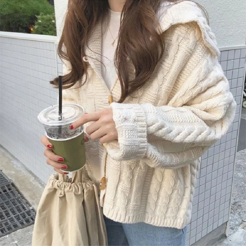 Японский свитер женский Harajuku консервативный стиль зимняя корейская мода Свободный v-образный вырез с длинными рукавами вязаный кардиган Повседневная Женская куртка