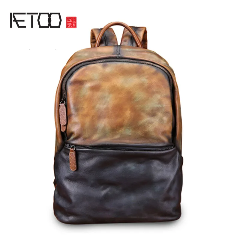 

BJYL Backpack Men's Leather Backpack Fashion Men's Leather Bag Retro Leisure Large Capacity Travel Bag