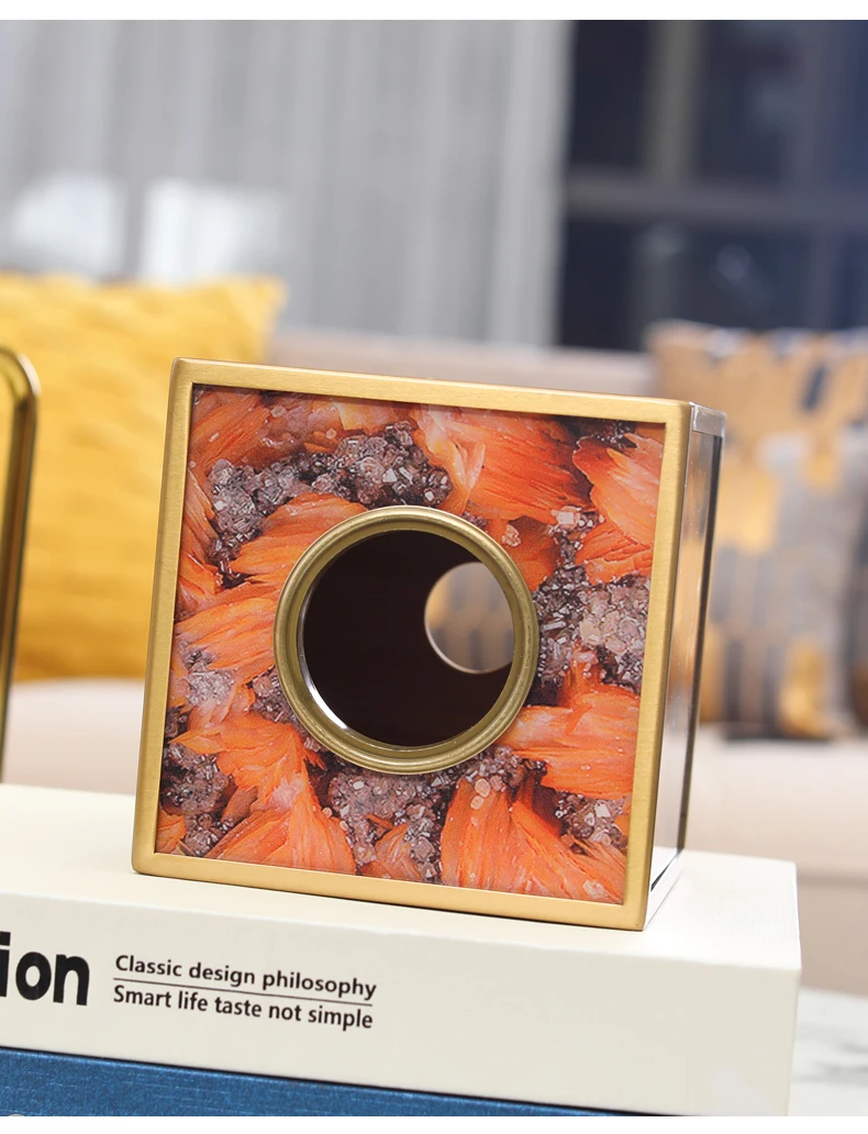 Креативная бамбуковая коробка для салфеток мраморный золотой Латунный держатель для салфеток Настольный ящик для хранения гостиной Современное украшение дома