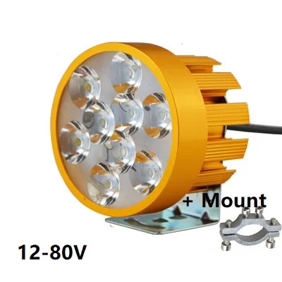 9-LED - Mount Gold Велосипедная внешняя Изменение светодиодный Линт для электровелосипеда 12 V-80 V 4/6/9 светодиодный 1000 лм Электрический велосипед мотоциклетные фары - Цвет: 9-LED - Mount Gold