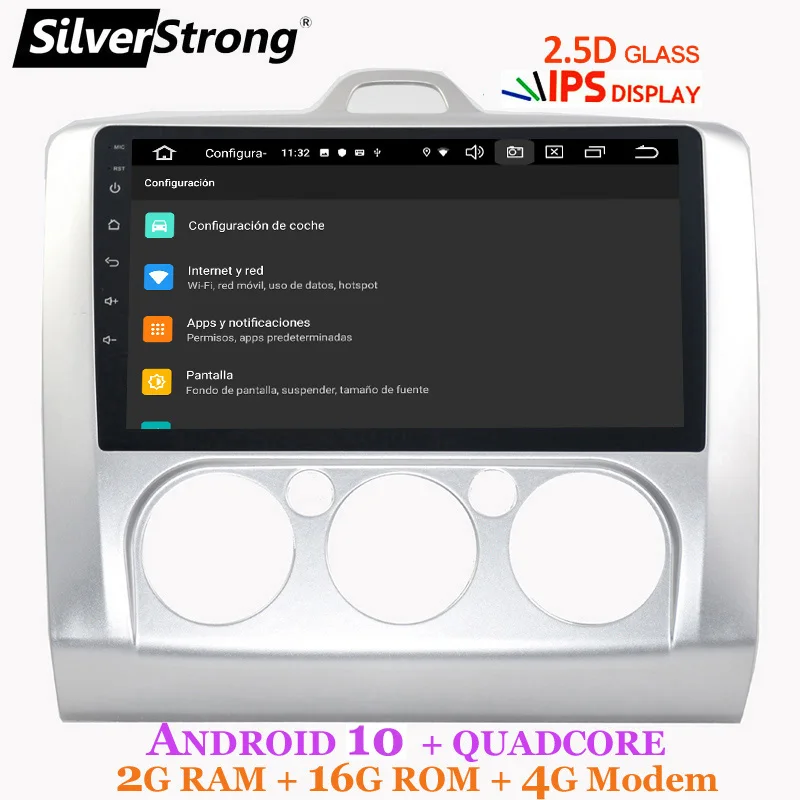 SilverStrong Android10 IPS Автомобильный GPS для FORD Focus 2004 2011 2.5D 4G модем 2din 1024*600 gps навигация