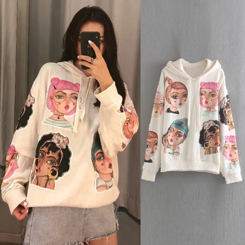 Англия high street Винтаж Рок мультфильм печати негабаритных зимние толстовки для женщин Harajuku Толстовка с капюшоном Пуловеры Топы - Цвет: QQ0608sinvtou