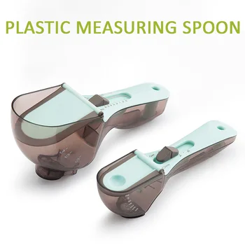 

2pcs Plastic Scale Adjustable Measuring Spoon Set Baking Tool Measuring Spoon Cake Cookies Making Measuring Spoons Kitchen Tool