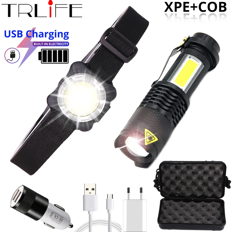 

Built-in LED Headlamp USB Rechargeable White Red Lighting COB Headlight +Built-in 14500 Flashlight for Night Light,Work Light